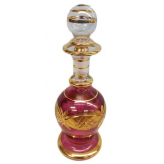 Blown Glass Pink Perfume Bottle with Gold Trim
