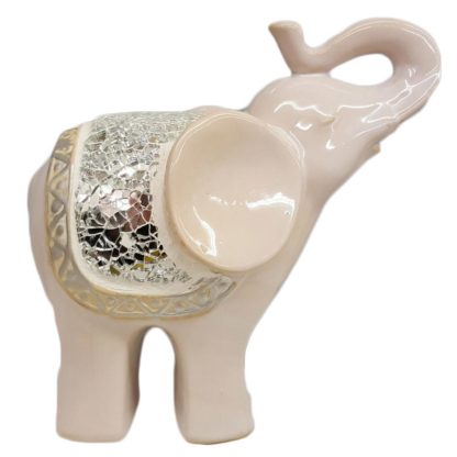 Crushed Glass Standing Elephant (White)