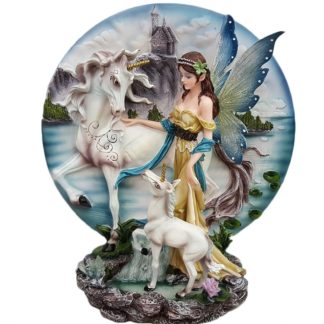 Fairy with Two Unicorns Dish Statue