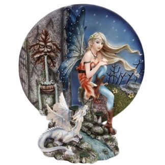 Fairy With Baby Dragon Plate Statue