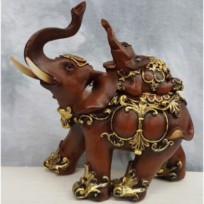 Beautiful Wood Look Mother and Child Indian Elephant Statue Figure