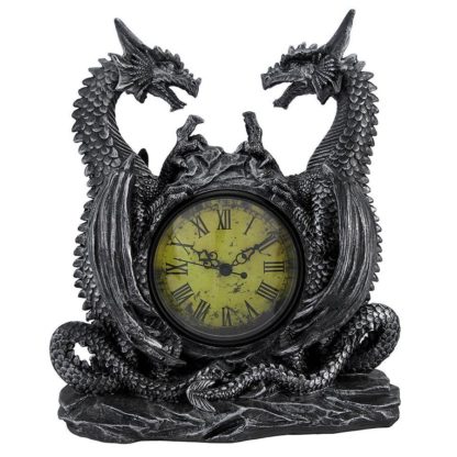 Twin Evil Dragons Antiqued Mantel Clock