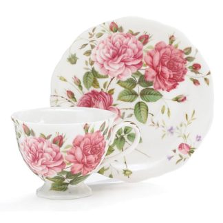 Burton and Burton Saddlebrook Pink Rose Porcelain Teacup & Saucer