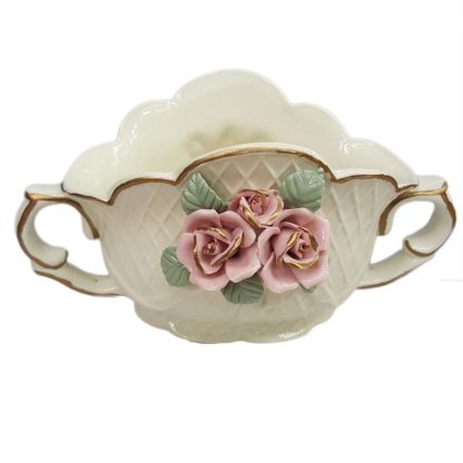 Crown Accents Basket Gold Trim Pink Roses