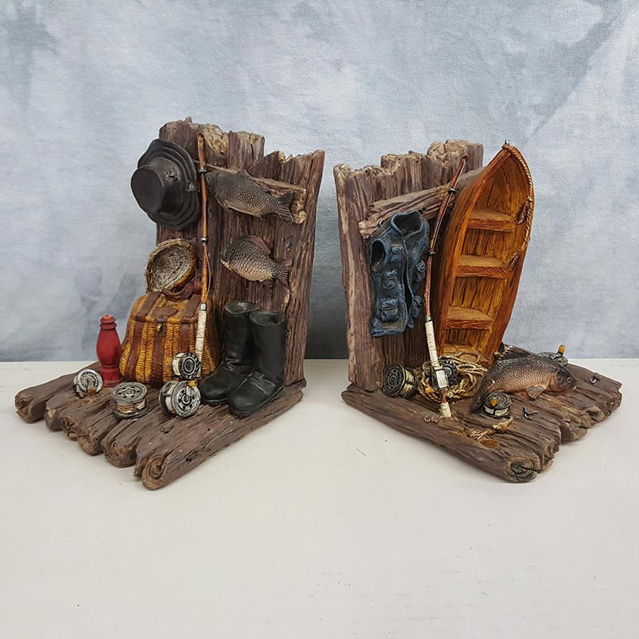 Log Cabin & Fishing Gear Bookends – Song's Gift Nook