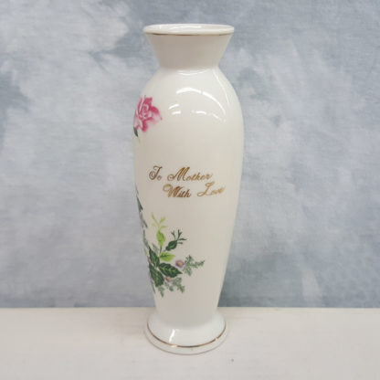 Norcrest White Ceramic Vase Rose Design
