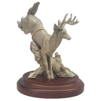 Fort Pewter Deer Jumping Over Log Figurine