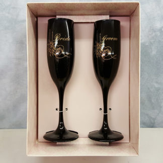 Hortense B Hewitt Bride and Groom Champagne Flutes Set Black