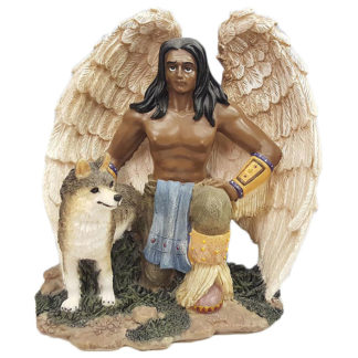 Young's Indian Native American Angel Man with Wolf Statue