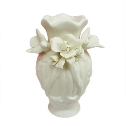 White Porcelain Bud Vase with Doves & Roses