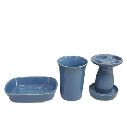 Blue Porcelain Bathroom Accessories 3 Pc Set