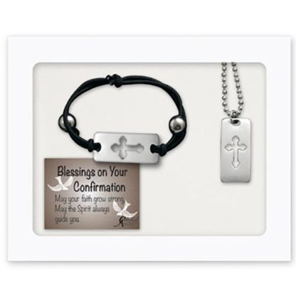 Communion Cross Bracelet & Cross Tag Necklace Jewelry Set Gift Boxed