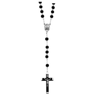 Black Rosary w/Fatima Center Boxed Black Wood Cross
