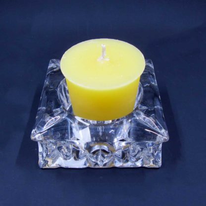 Shown with votive candle. Square Glass Votive Candle Holder.