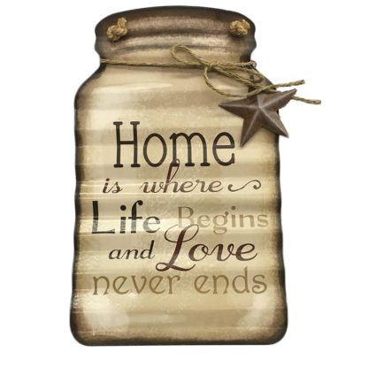 Young's Tin Mason Jar Home Is Where Life Begins Wall Sign