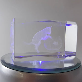 3D Laser Etched Crystal Rotating Cat