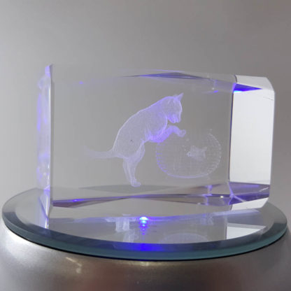 3D Laser Etched Crystal Rotating Cat