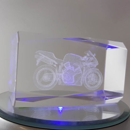3D Laser Etched Crystal Rotating Motorcycle