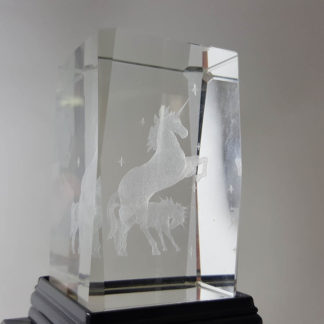 3D Laser Etched Crystal Rotating Unicorn