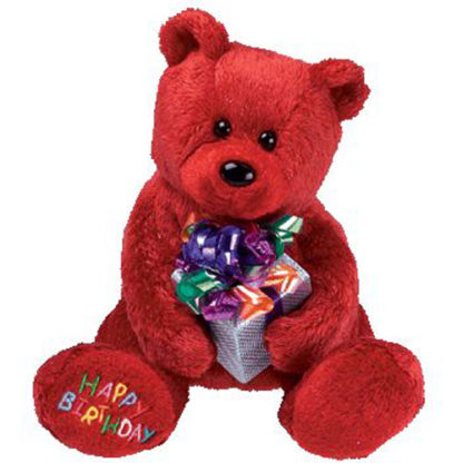 Ty Beanie Baby - Happy Birthday the Bear Red - w/ Present