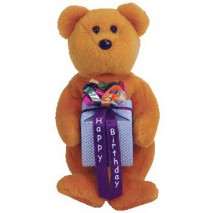 Ty Beanie Baby Mini - Happy Birthday the Bear Brown - w/ Present