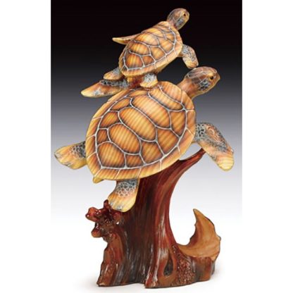 Sea Turtles Mother and Baby Carved Wood Look Figurine 8.75"H