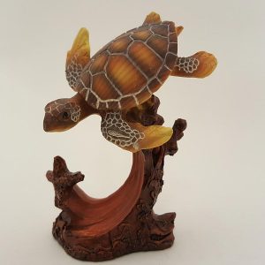 Sea Turtle Carved Wood Look Figurine Resin 4 Inch High