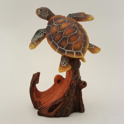 Sea Turtle Carved Wood Look Figurine Resin 4 Inch High