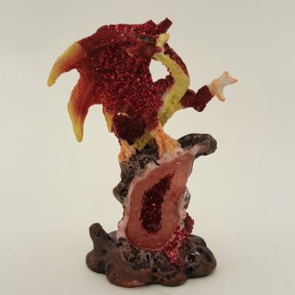 Dragon Polystone Figurine on Geode 4" High Red