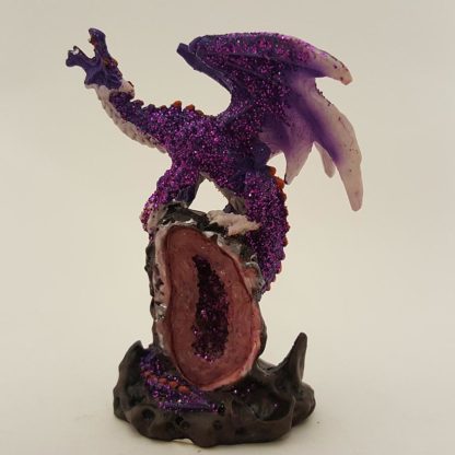 Dragon Polystone Figurine on Geode 4" High Purple