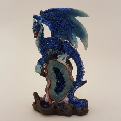 Dragon Polystone Figurine on Geode 4" High Blue