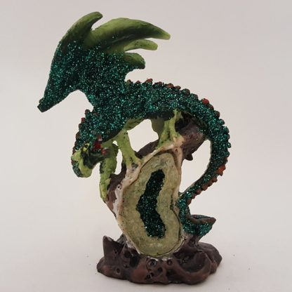 Dragon Polystone Figurine on Geode 4" High Green