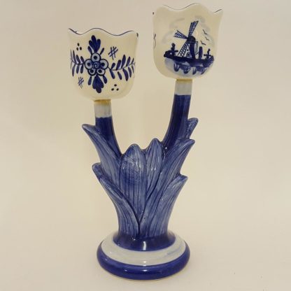 Delft Blue Double Tulip Candle Holder