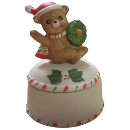 Lefton China Porcelain Christmas Teddy Bear Trinket Box 03425