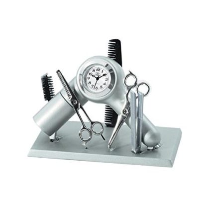 Sanis Enterprises Hair Dresser Clock, 3.75 by 3-Inch, Silver