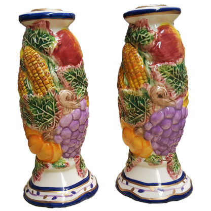Two Autumn Themed Ceramic Candlestick Holders Bella Casa by Ganz