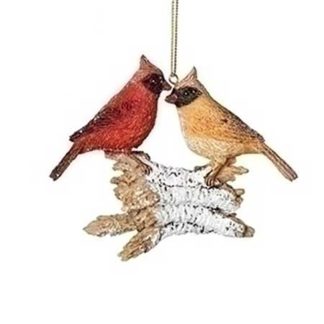 Xmas Ornament Cardinal Birds On Logs
