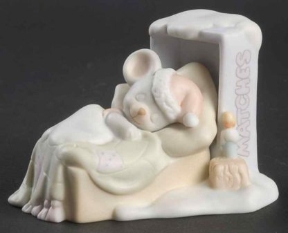 Precious Moments I'm Dreaming of a White Christmas. Porcelain figurine depicting mouse sleeping in a matchbox.