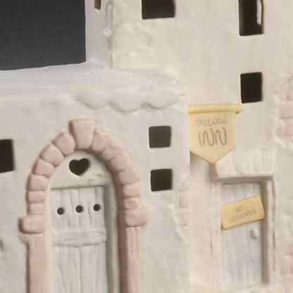 Precious Moments porcelain nightlight depicts a village inn with a "No Vacancy" sign.