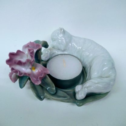 Porcelain Cat Tea Light Candle Base -- from top, front