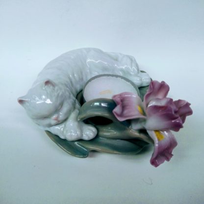 Porcelain Cat Tea Light Candle Base -- from top, side