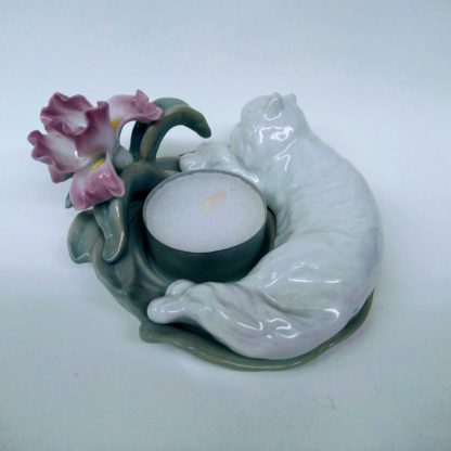 Porcelain Cat Tea Light Candle Base -- from top, side