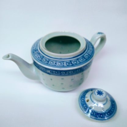 Chinese style Rice pattern single serving tea pot - Open with lid off to side