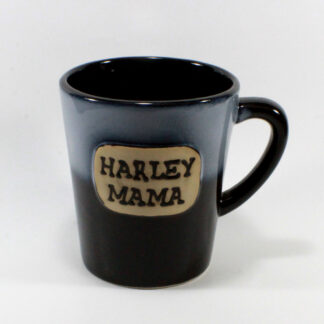 Blue Black tall mug with words harley mama