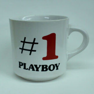 Novelty white diner style mug that says "#1 PLAYBOY" in black and red type.