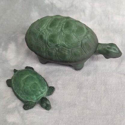 Malachite Glass Turtle Box with smaller turtle figurine