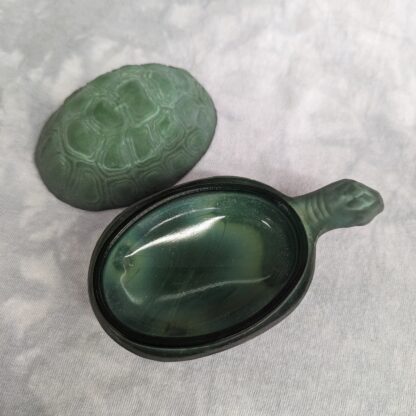 Malachite Glass Turtle Box - shown open top/bottom