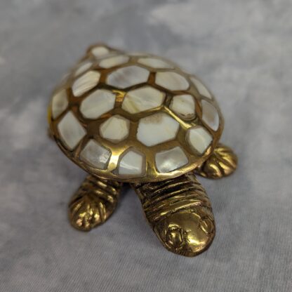 Brass Turtle Box, hinged, with Mother of Pearl inlay - from front