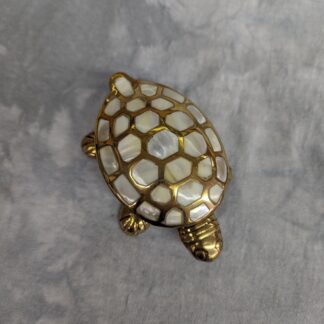 Brass Turtle Box, hinged, with Mother of Pearl inlay - from top