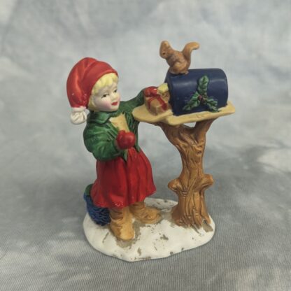 Russ Berrie An Old Fashioned Christmas Porcelain Girl and Mailbox #9729 -- from front